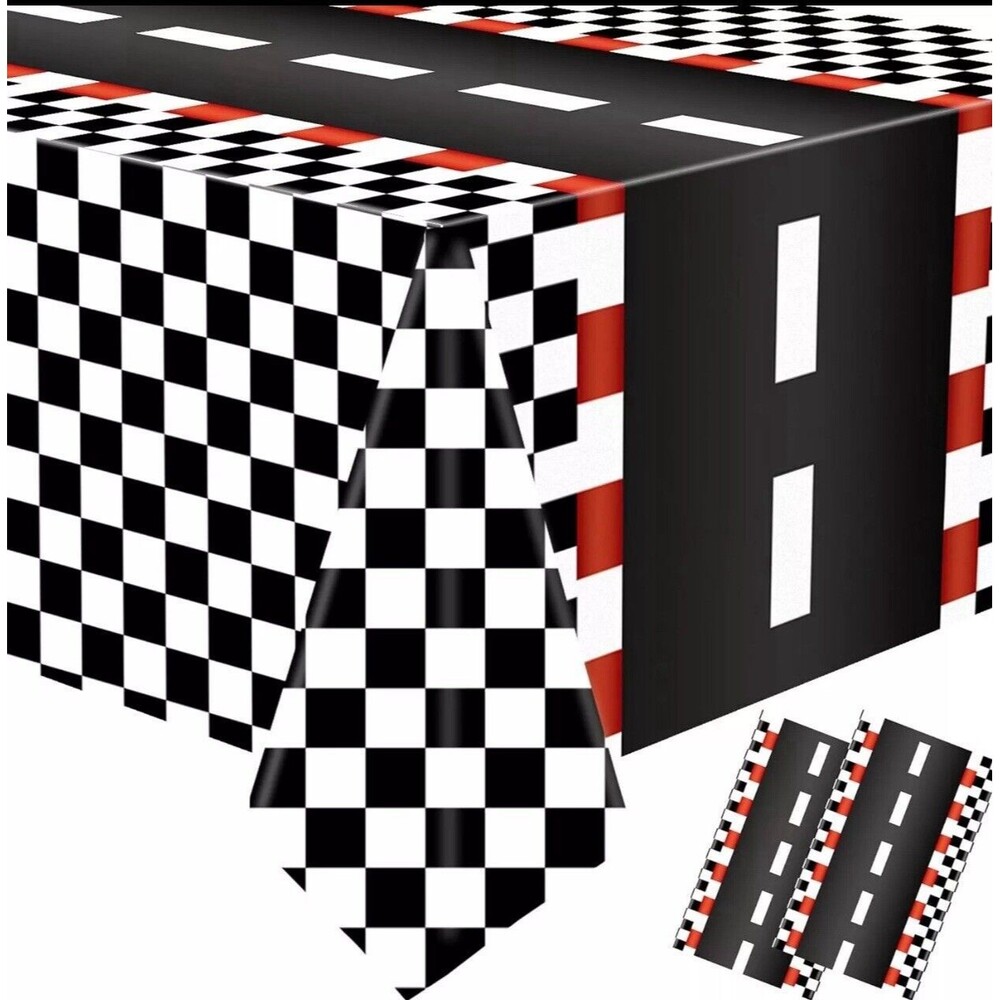 2 PCS Racing Car Plastic Tablecloths Car Theme Disposable Party Black
